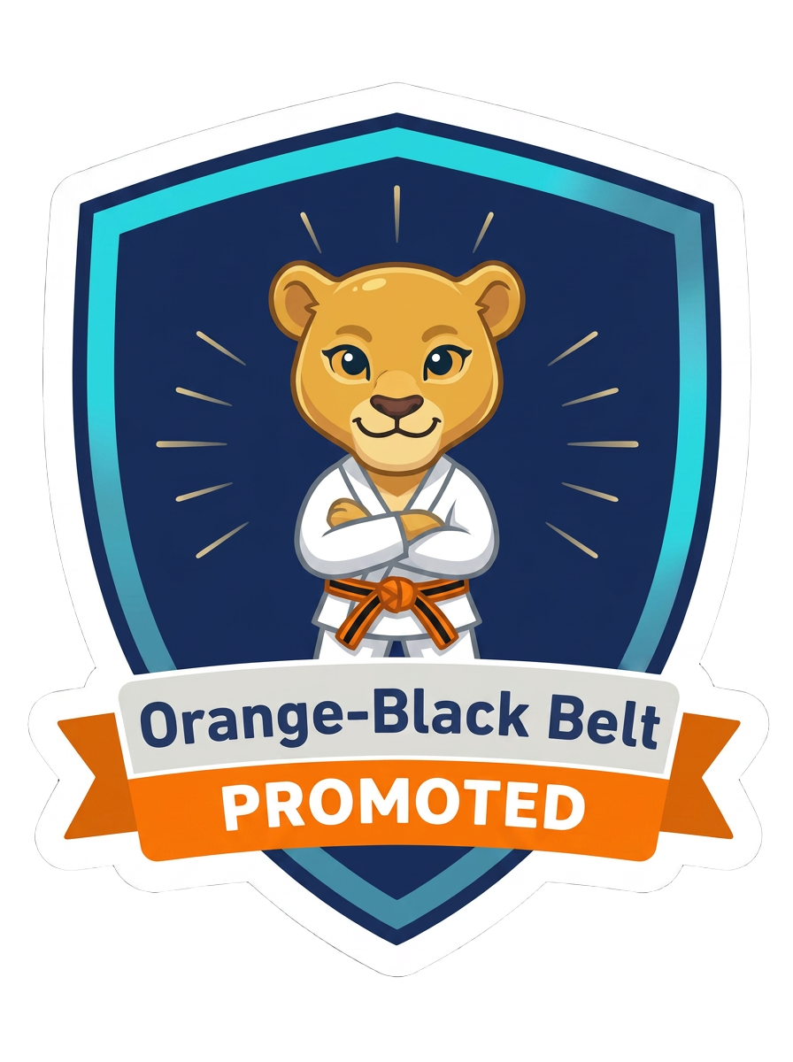 Orange and Black kid belt promotion sticker